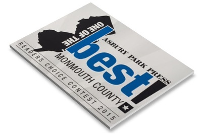 Fresh bent bagels box from New Jersey bagel shop with blue branding and black silhouette design