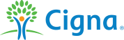 Cigna logo featuring green and blue figure with outstretched arms symbolizing healthcare and wellness.